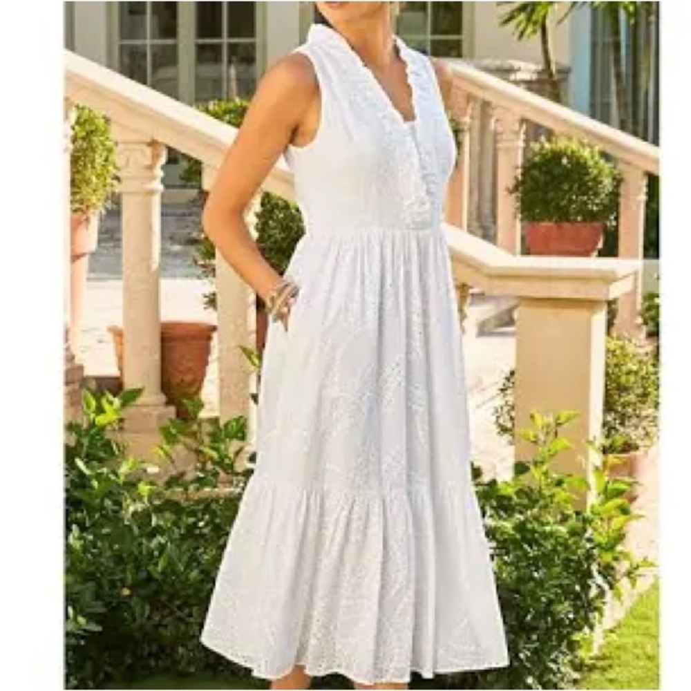 Lily Pulitzer Shandi midi/ maxi white eyelet cotton dress lined EUC